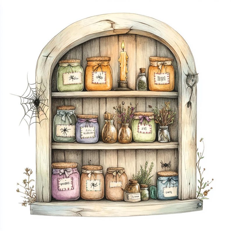 Witch Shelf Clipart – 10 High-res Jpgs – Magical Potion and Herb ...