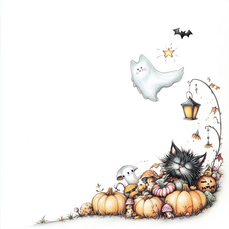 Whimsical Halloween Frame Clipart – 10 High-res Jpgs – Pumpkin Ghost ...