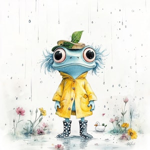 Whimsical Rainy Day Frog Clipart – 10 JPGs de alta resolução – Arte de anfíbio fofa para crianças, artesanato e diários