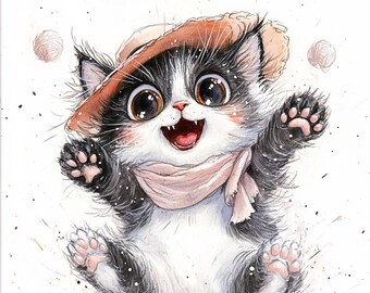 Clipart de gatitos kawaii: 10 adorables gatos en acuarela (JPG) - Arte caprichoso de gatos en tonos pastel para tarjetas, manualidades, diarios y pegatinas