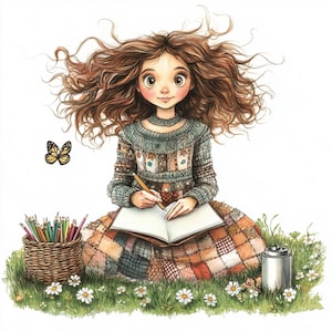 Skurrile Natur Mädchen Clipart - 10 gemütliche Aquarell Illustrationen - hochauflösende JPGs für Journals & Kunsthandwerk