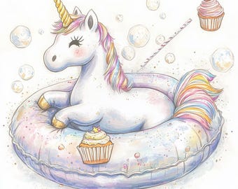 Niedliche Pool Floß Tiere Clipart - 10 hochauflösende Aquarell JPGs - Kawaii Sommer Geschöpfe für Journals & Handwerk