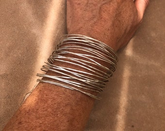 Multi wire hammered silver cuff bracelet