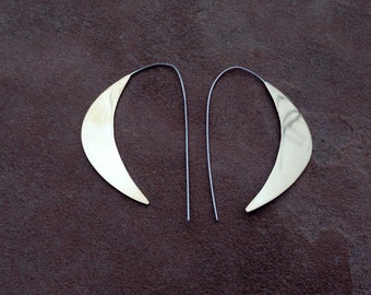 Large brass crescent moon threader earrings