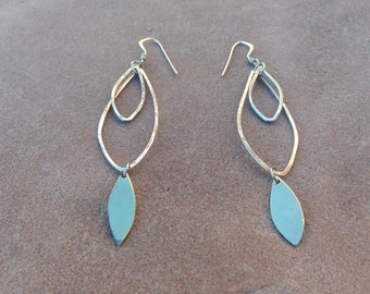 Silver and brass leaves dangle earrings