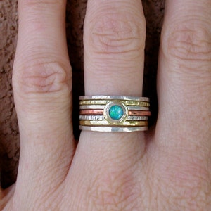 Hammered Stack Rings With Opal image 2