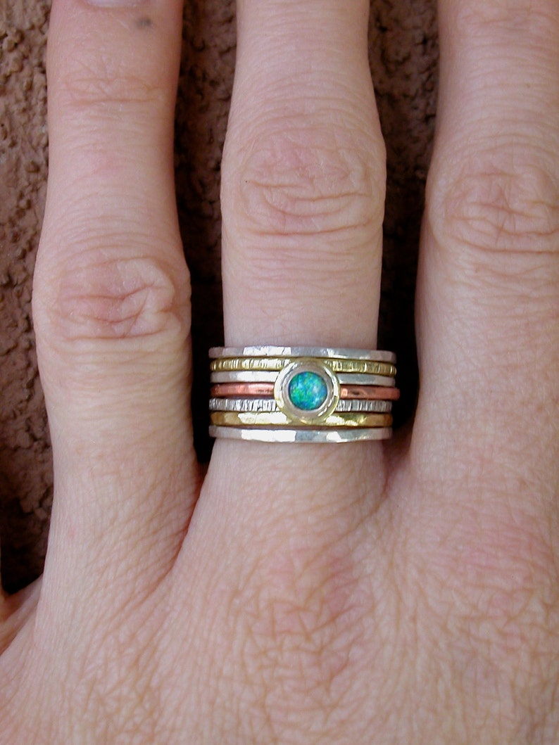 Hammered Stack Rings With Opal image 2