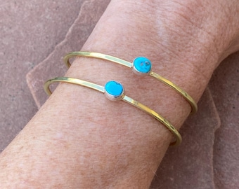 Turquoise stacking cuff in brass or copper