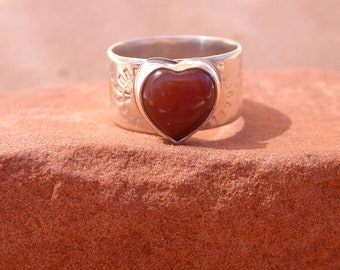 Silver and Gold Carnelian Heart Ring