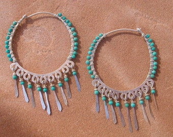 Turquoise and Silver Hoops