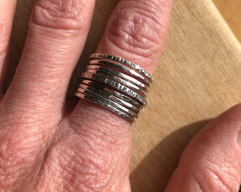 Silver hammered stacking rings