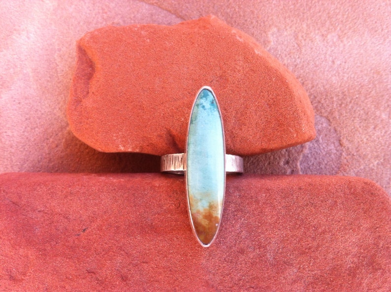 Turquoise and Hammered Silver Ring image 4