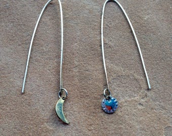 Sun and moon long dangle earrings