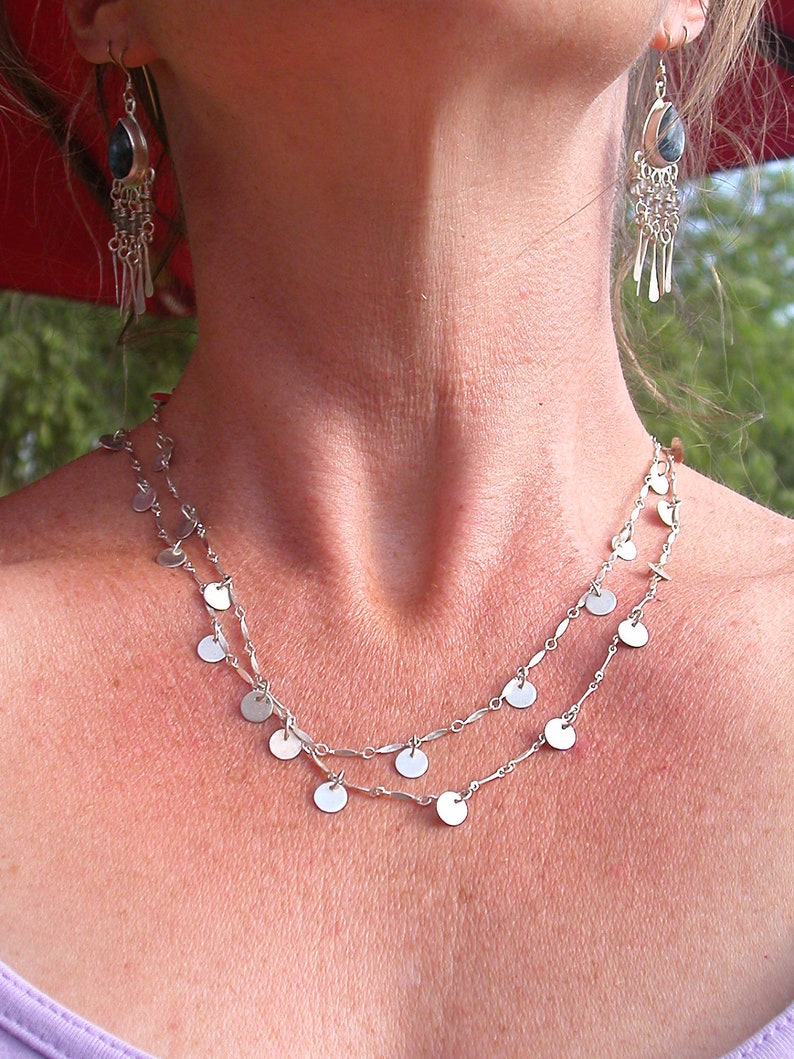 Long Silver Mirrors Necklace Etsy