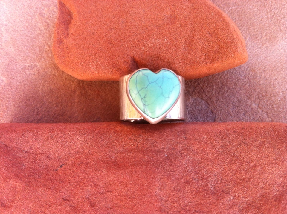 Turquoise and Silver Heart Ring Etsy