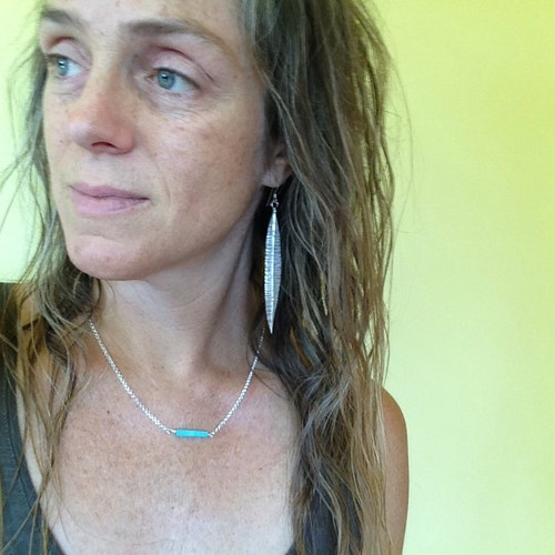 Silver long leaf earrings shops