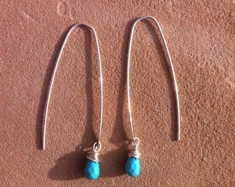Long Silver with Turquoise Dangle Earrings