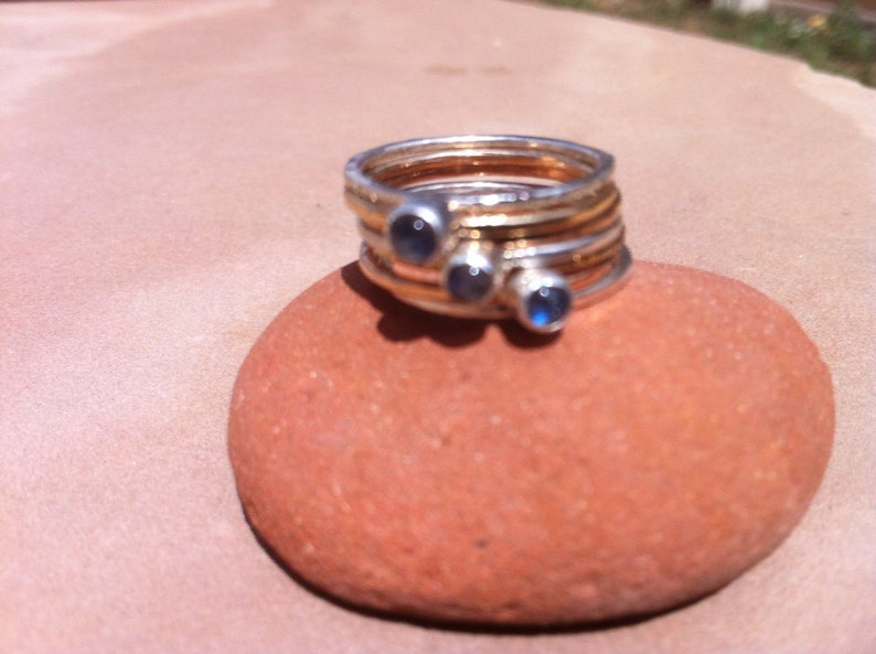 Silver Rose Gold Yellow Gold Fill Labradorite Stack Ring image 4