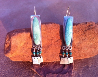 Turquoise and Silver Earrings with Silver Dangles