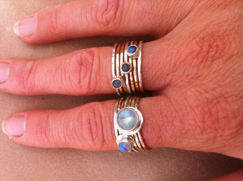 Silver Rose Gold Yellow Gold Fill Labradorite Stack Ring image 5