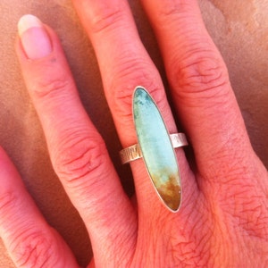 Turquoise and Hammered Silver Ring image 1