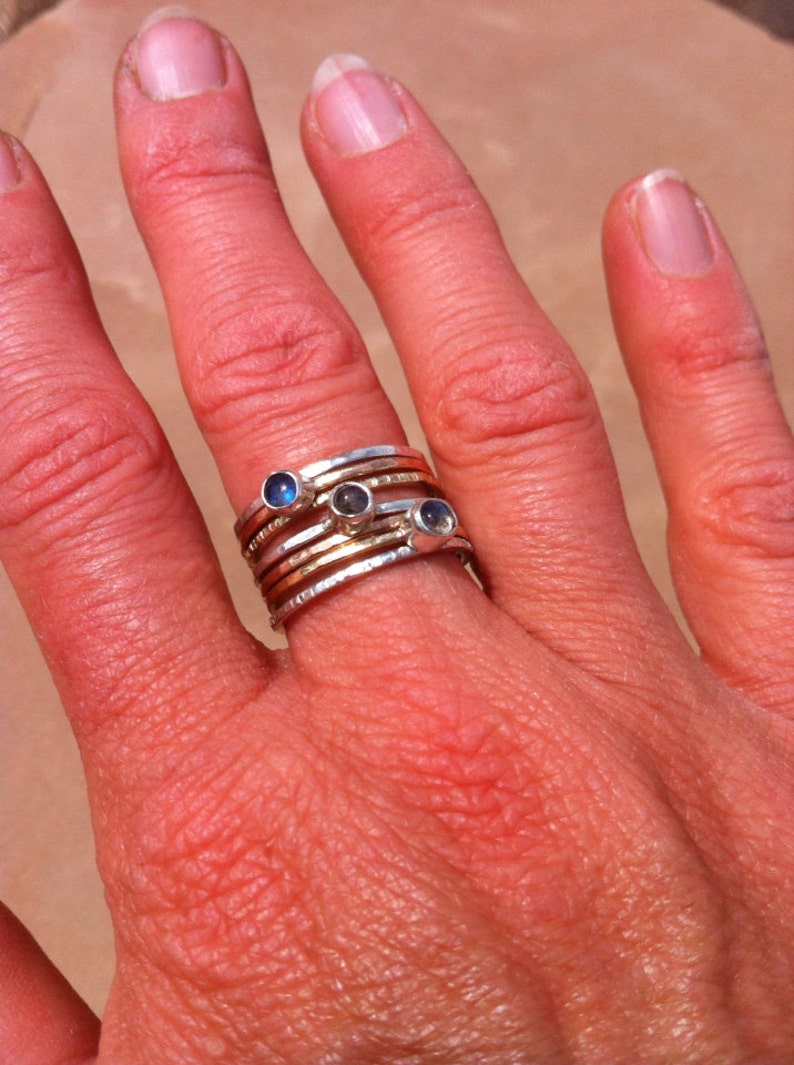 Silver Rose Gold Yellow Gold Fill Labradorite Stack Ring image 2