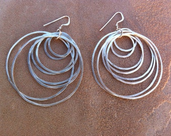 Many Silver Hammered Circles Earrings