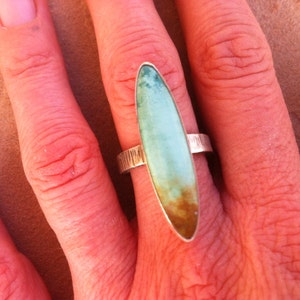 Turquoise and Hammered Silver Ring image 2