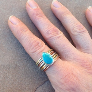 Turquoise teardrop mixed metal stacking ring image 2