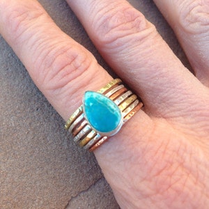 Turquoise teardrop mixed metal stacking ring image 1