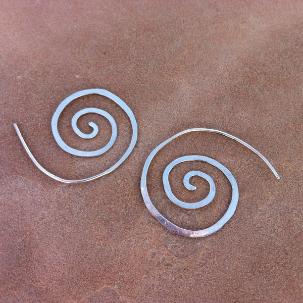 Small Silver Hammered Spiral Slip in Earrings