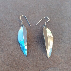 Silver hammered feathers dangle earrings image 2