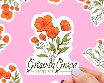 Grow in Grace Sticker | Christian Sticker | Faith Sticker | Bible Verse Sticker | Worship Sticker| Scripture Art | Prayer Journal | C0007G
