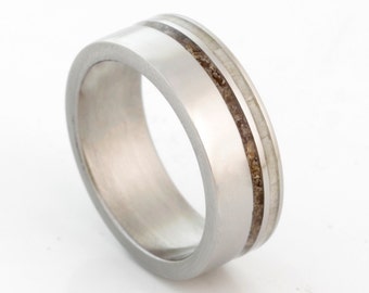 DINOSAUR BONE Ring with antler ring titanium wedding band mens wedding band woman ring man jewelry fossil ring