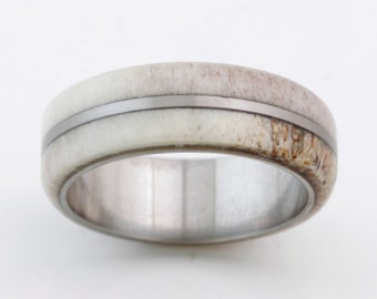 antler ring antler wedding band titanium wedding ring mens wedding band deer antler titanium ring