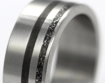 meteorite man ring dinosaur bone ring band his her alternative ring titanium fossil flat profile petrified bone size 3 to 16