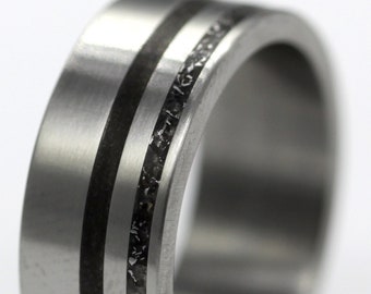 dinosaur bone ring Meteorite ring wedding band for man and woman size flat wedding ring lined titanium ring his her wide narrow raw stone