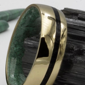 Anniversary ring for man woman mens wedding ring raw stone Bronze band malachite ring Black Tourmaline Personalized Gift for her him comfort