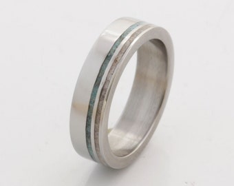 man wedding band antler ring turquoise ring woman wedding ring titanium band with turquoise and antler inlay