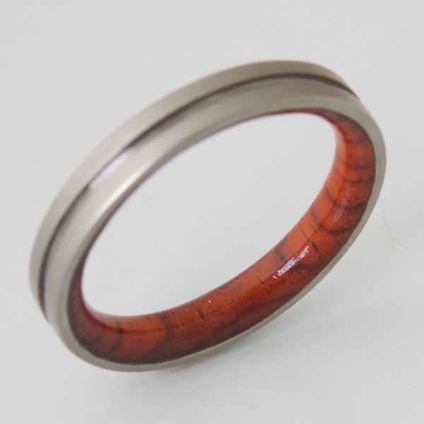 Wood ring titanium wedding band  man wedding band cocobolo ring for man and woman comfort fit flat band brushed matte finish