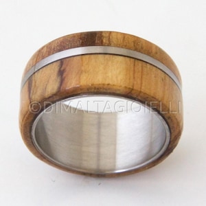 Titanium Olivewood Ring: Flat Rustic Wood Wedding Band