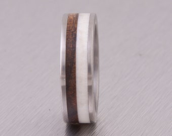 wood wedding ring for man and woman antler ring for man tropical wood ring flat profile ring size 3 to 16 his hers titanium mens ring
