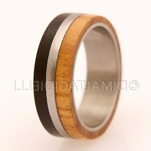 Wood ring for men and women,  mens wedding band , 8mm band olive ring lined ebony titanium wood ring, Anniversary Gift, promise, wedding