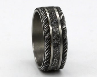 Gibeon Meteorite Ring: Damascus Steel, Titanium Wedding Band