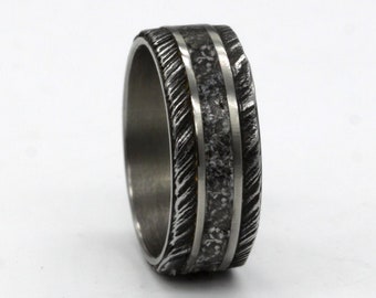 Unique Meteorite Ring For Him Gibeon man ring meteorite rock Damascus steel wedding band titanium all size flat band black metal space ring