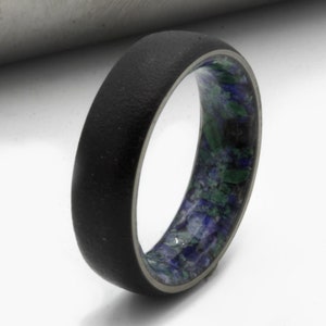 Raw stone ring round wedding band men engagement ring black titanium Gift for him her Raw malachite Raw lapislazuli comfort fit