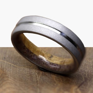 Red Garnet wedding ring fr man woman size whisky Barrel wood band bourbon wood ring titanium mens ring sandblasted raw stone image 1