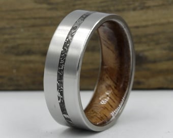 Koa wood ring with meteorite men ring mens wedding band unisex titanium meteorite ring metal wood gibeon band for men