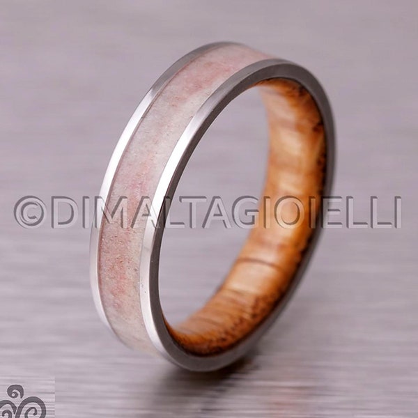 Whiskey Barrel Wood Titanium Ring – Rustic Men's Wedding Band – Comfort Fit Hypoallergenic Titanium Ring – Unique Oak Barrel Ring