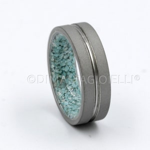 raw stone ring turquoise wedding band for an and woman all sizes sandblasted metal band flat profile lined comfort fit image 2
